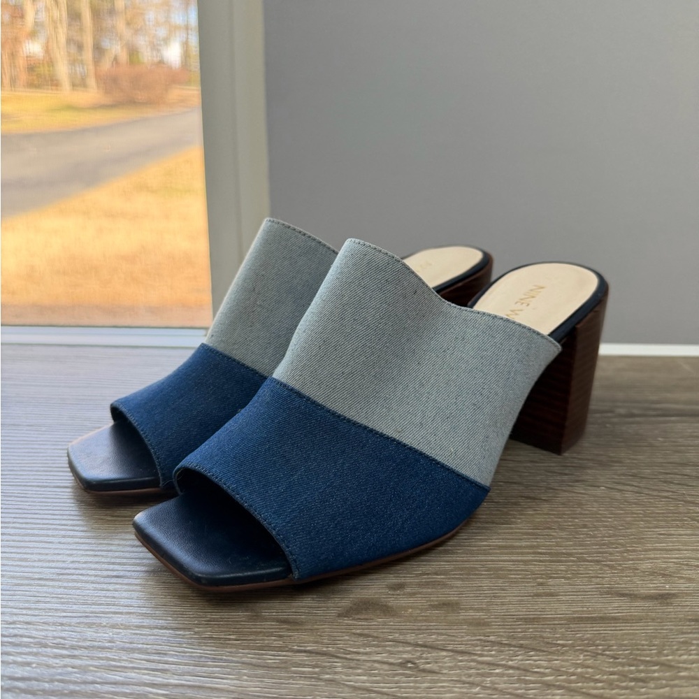Nine West Two-Tone Block Heel Mules
